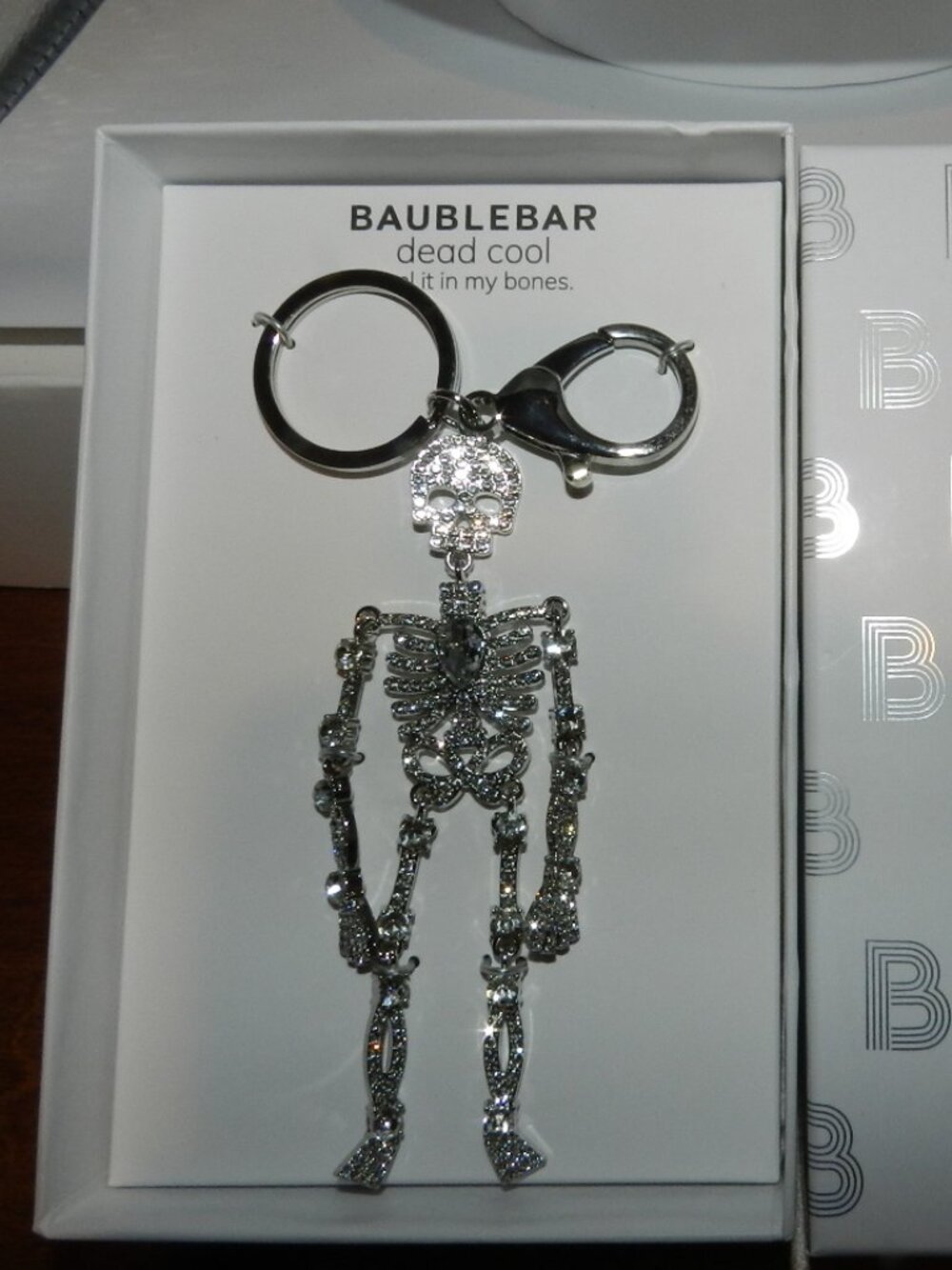 NIB - Baublebar Dead Cool Skeleton Rhinestone Bling Keychain Bag Charm Keyring